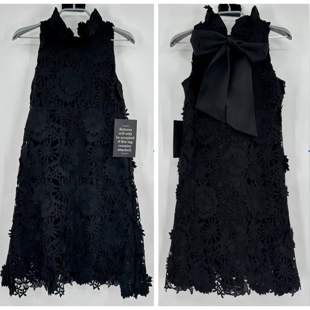 Tuckernuck Black Guipure Lace Blythe Dress XXS Sleeveless Swing Bow Ruffle NWT